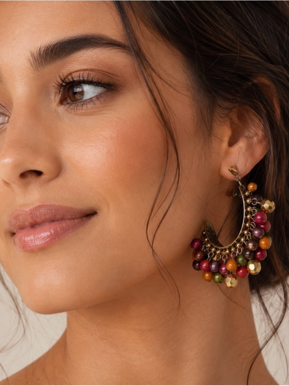 Vintage Multicolor Beaded Cluster Hoop Earrings | Boho Statement | Festival Chic